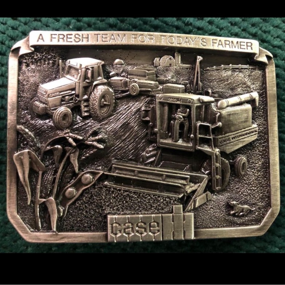 Vintage Case International Combine Tractor Planter Farm Pewter Belt Buckle 1985